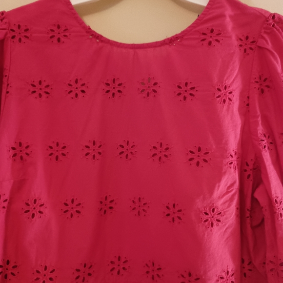 Madewell Top Peplum Blouse Eyelet Red Womens Size Medium Back tie Keyhole Casual - Picture 3 of 9